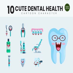 10个牙齿保健护理主题卡通形象矢量插画 10 Cute Dental Health Vector Illustration