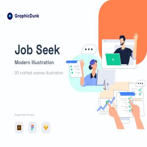 一流设计素材网下午茶：求职/面试场景矢量插画套装