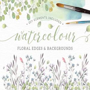 水彩花卉边界装饰插画元素 Watercolor floral borders