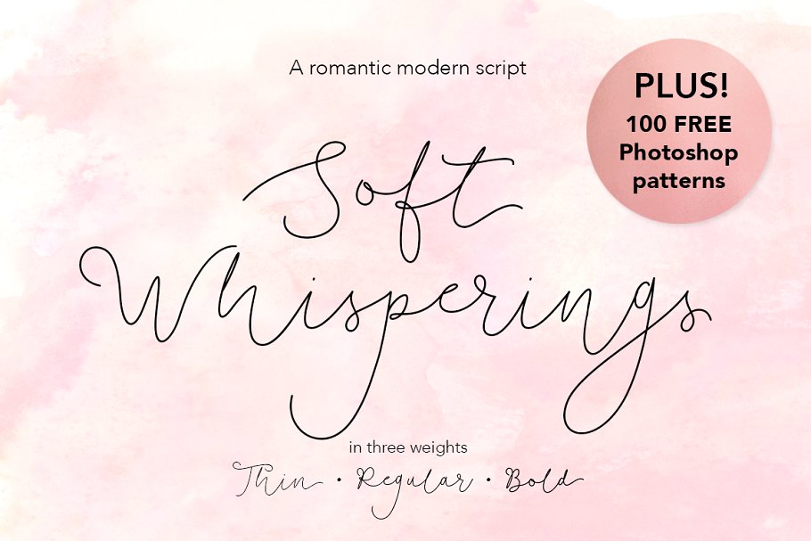 纤细体英文手写字体&100款水彩/金属纹理 Soft Whisperings Font and 100 Extras