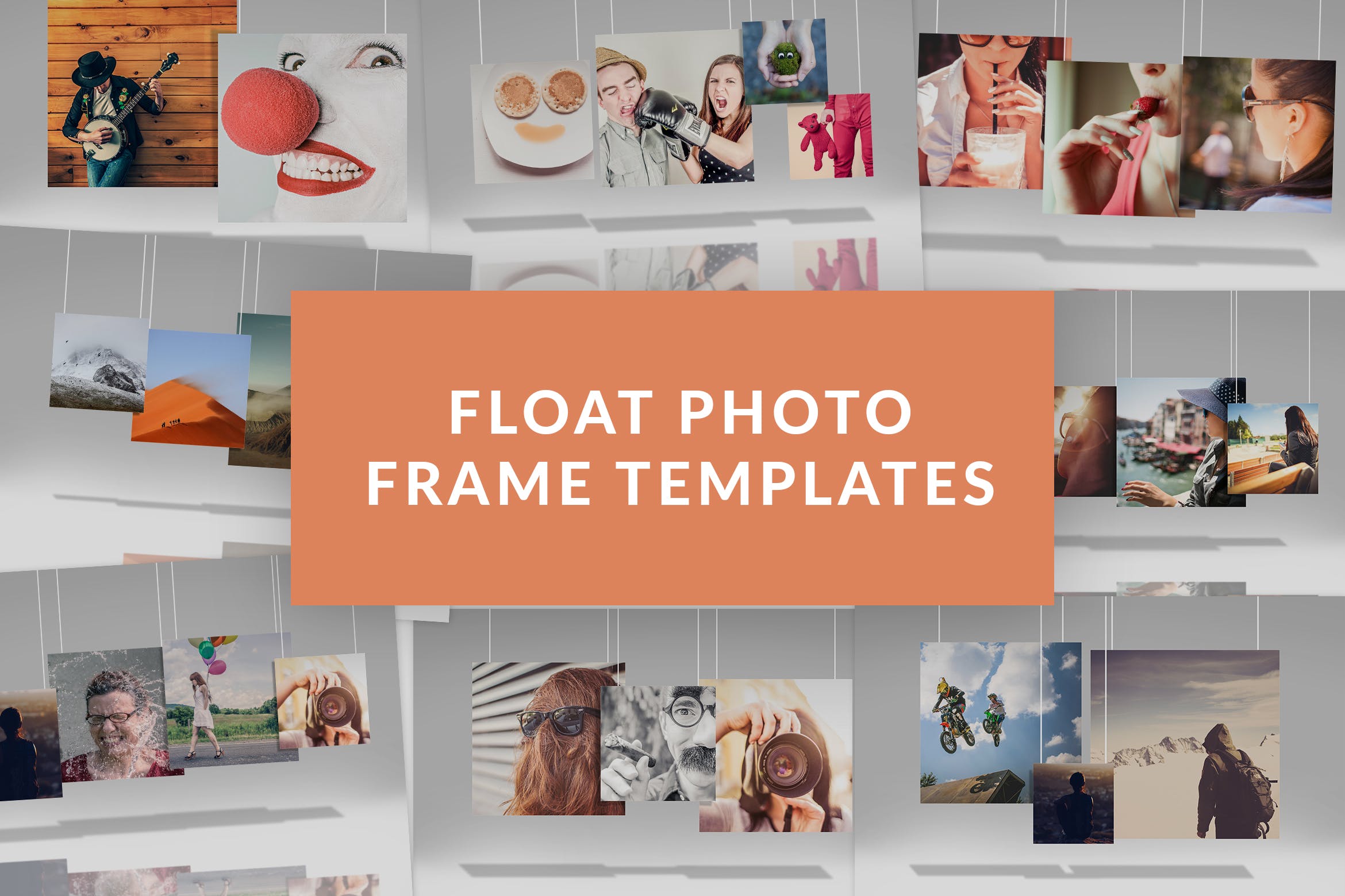 创意悬挂式照片展示样机模板 Float Photo Frame Templates