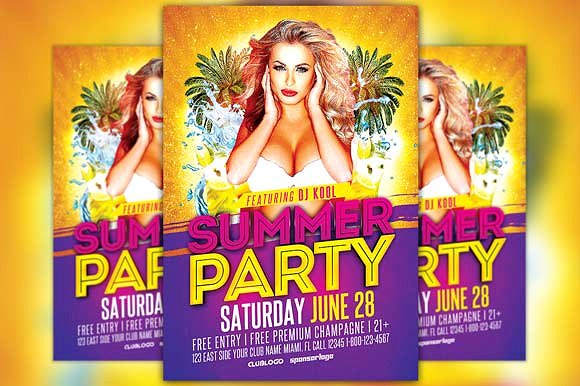 夏日激情派对活动海报PSD模板 Summer Party Flyer Template