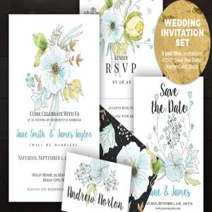 淡蓝色花卉主题婚礼请柬模板 Light Blue Wedding Invitation Set