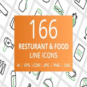 166＋餐厅和食物特色线框图标