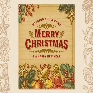 复古设计风格圣诞节主题贺卡矢量设计模板 Merry Christmas Vintage Card