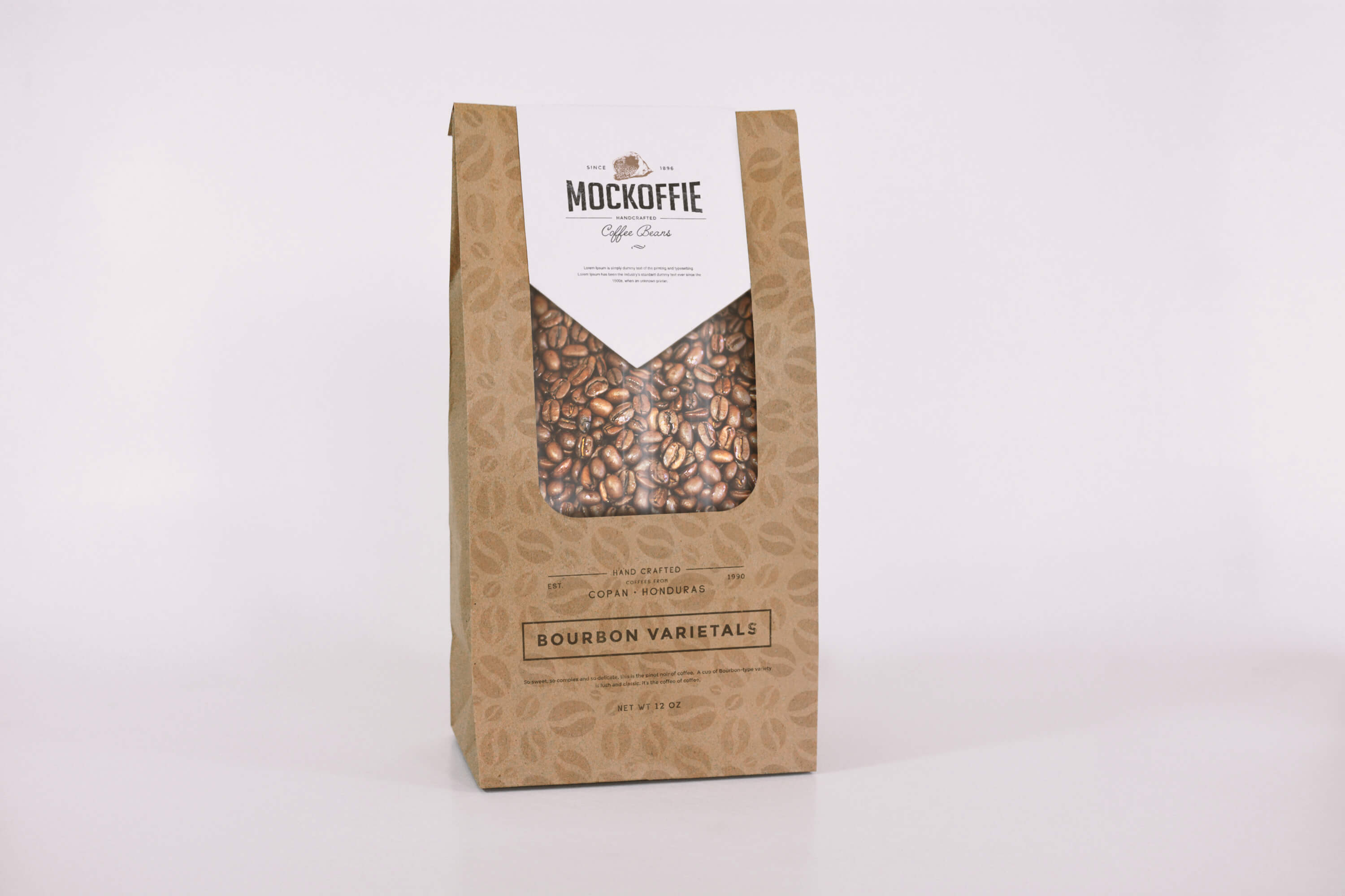 带透视窗口的咖啡豆包装袋设计样机模板 Coffee Bag Mockup With Transparent Window
