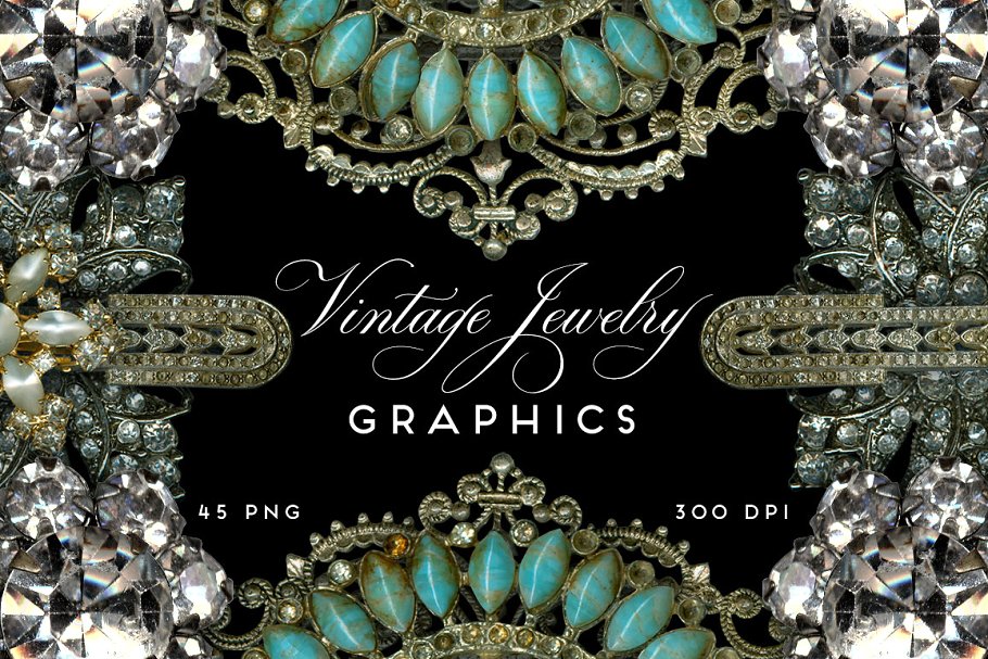 古董珠宝莱茵石高清图案素材 Vintage Jewelry Rhinestone Graphics