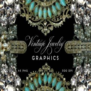 古董珠宝莱茵石高清图案素材 Vintage Jewelry Rhinestone Graphics