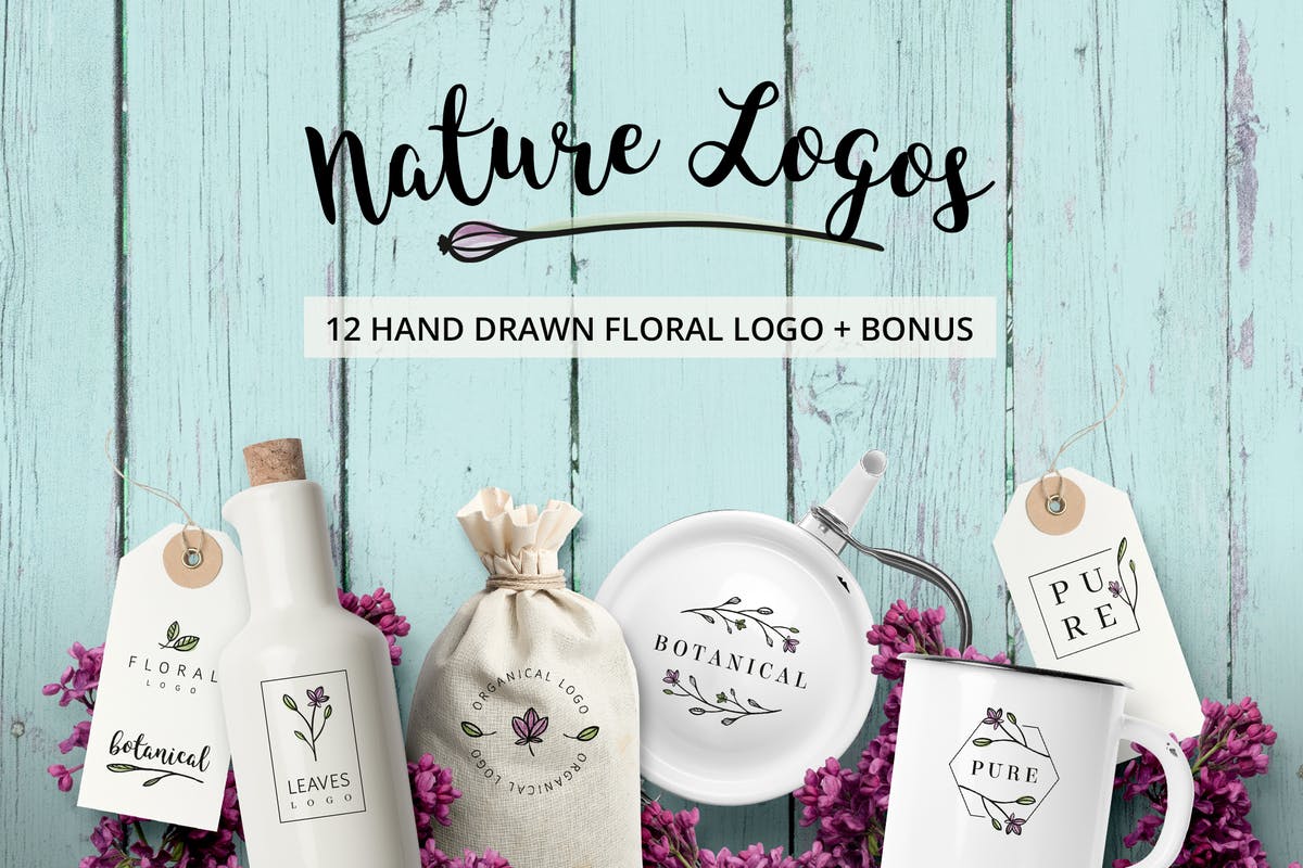 自然＆花卉主题天然有机植物相关品牌Logo设计模板 Nature & Floral Logos + BONUS