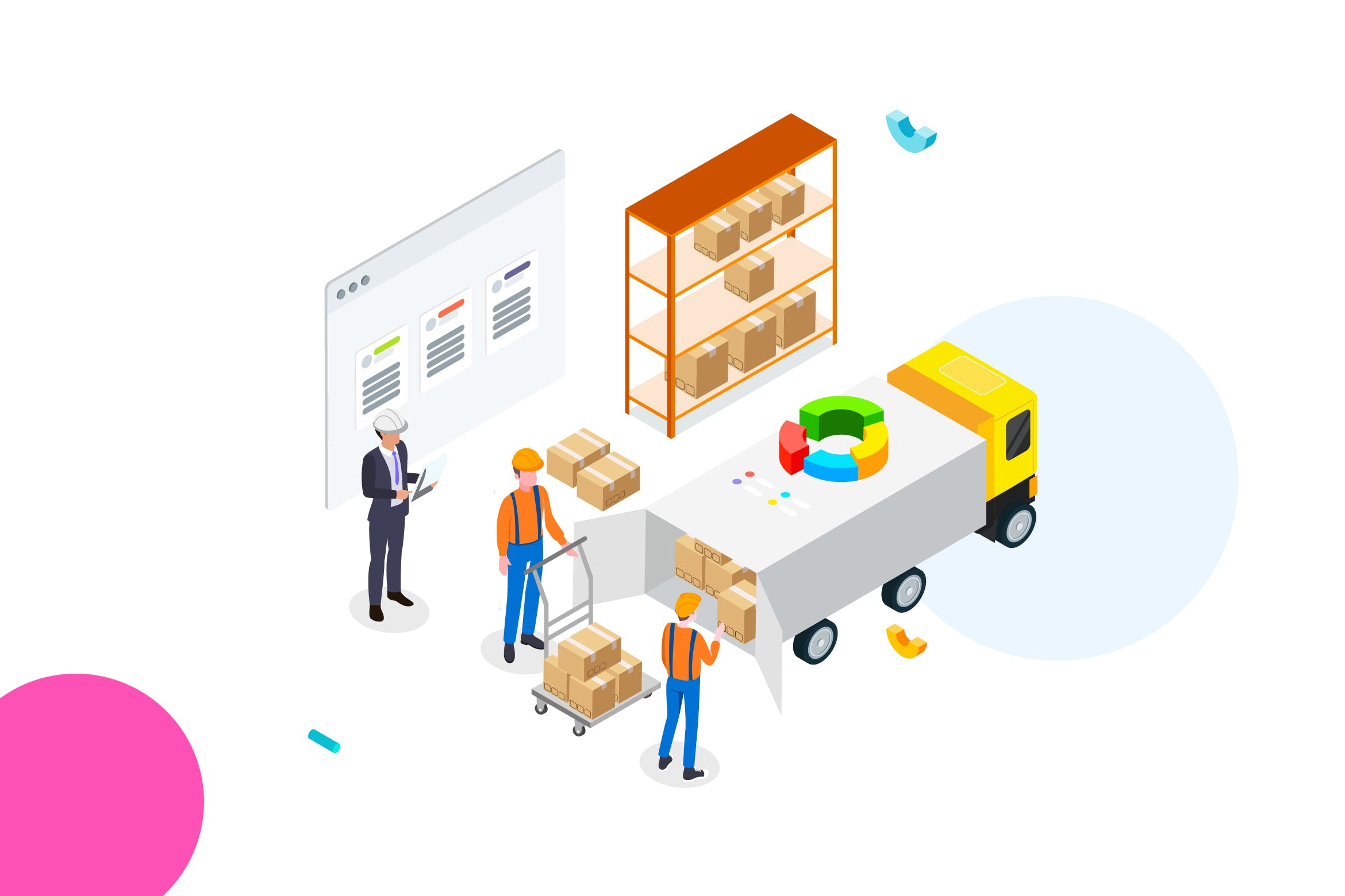 货物管理金融业务场景等距概念插画v1 Goods Management by Finance Isometric – FV