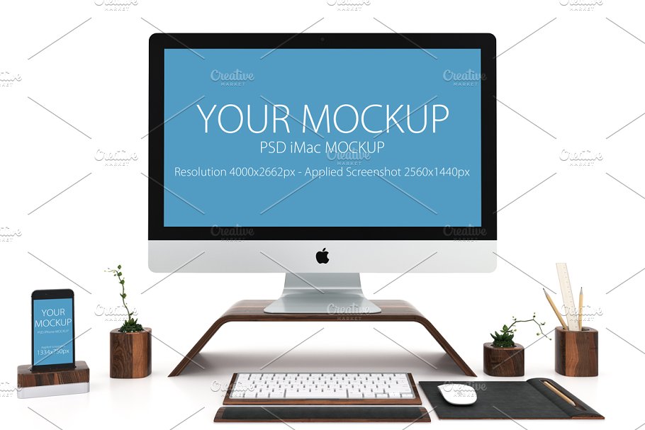 iMac & iPhone 二合一设计展示样机 iMac and iPhone mockup (white)