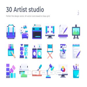 30枚艺术工作室扁平化设计图标 30 Artist studio Icons – Flat