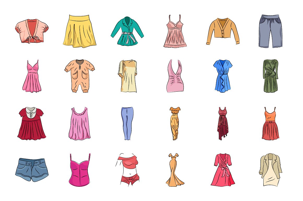 手绘服装矢量图标素材合集 Clothes Hand Drawn Vector Icons