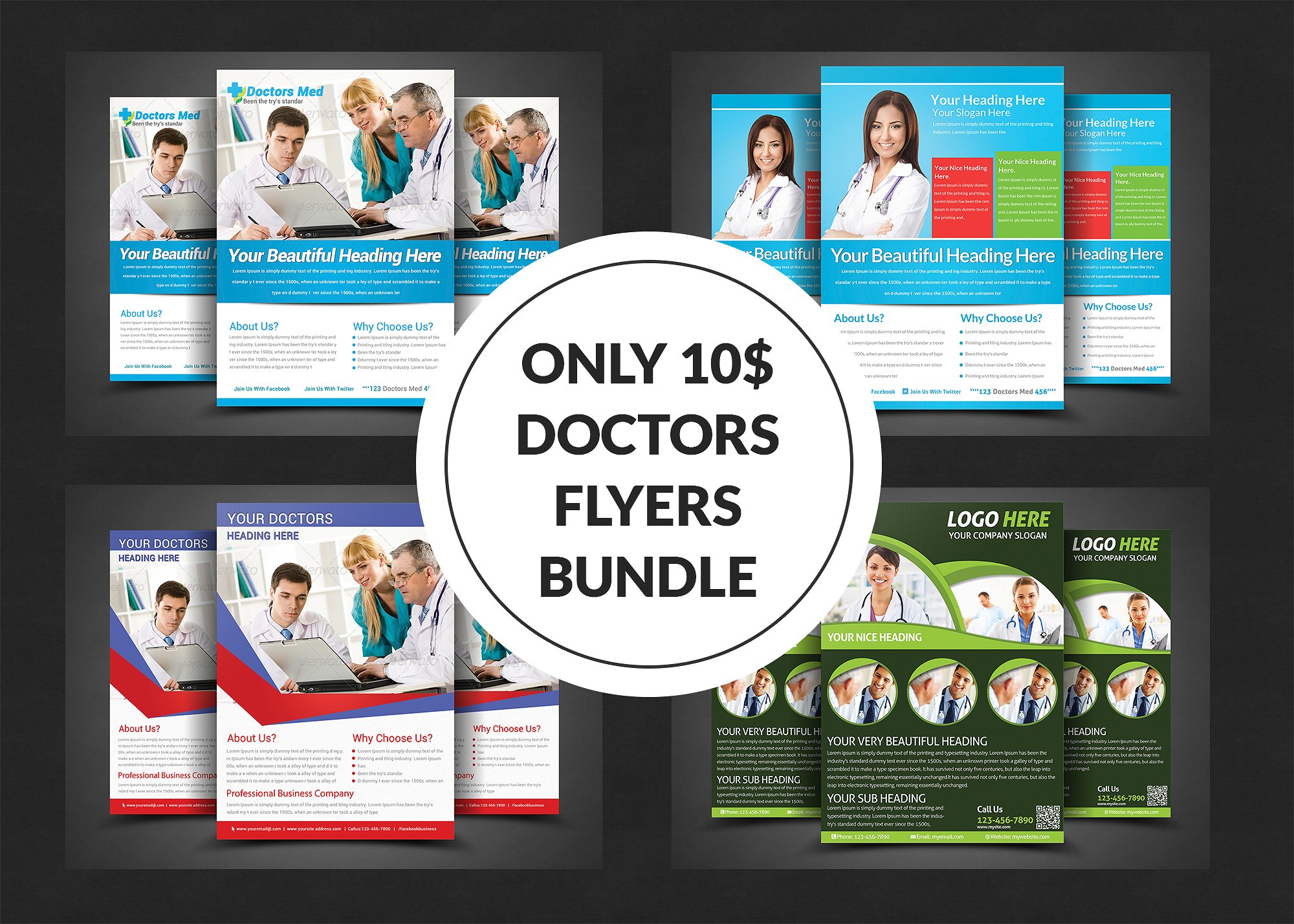 医疗/健康/体检宣传传单模板集合 Health & Medical Flyer Bundle