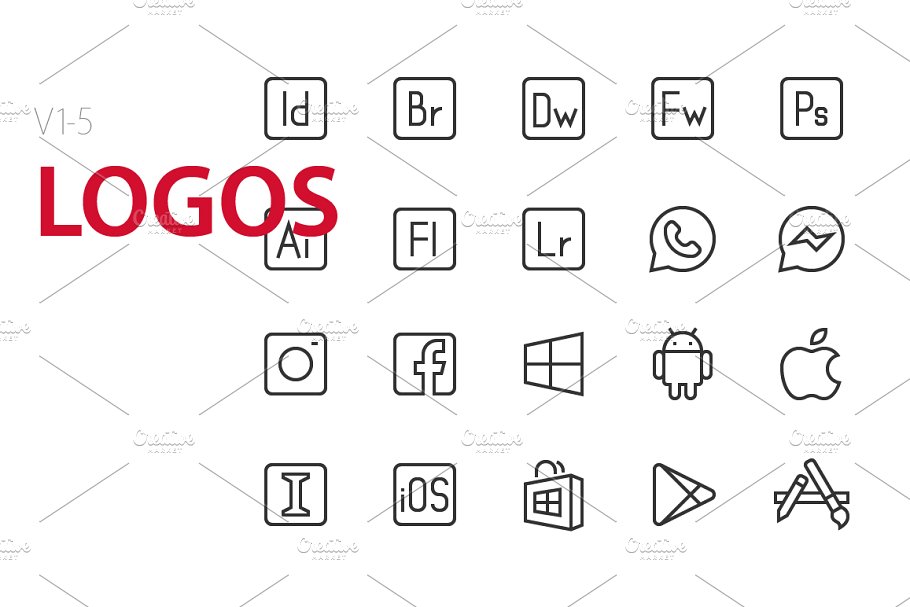 100款应用软件相关UI工具图标 100 Logos UI icons