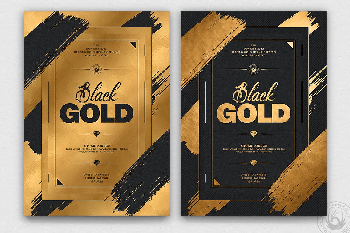 黑金配色奢华海报传单设计模板v15 Black and Gold Flyer Template V15