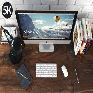 5K高清分辨率iMac苹果一体机办公场景展示样机 iMac Mockup – (top view_5k)插图2