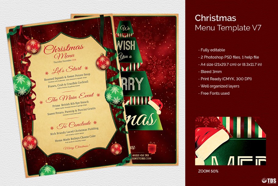 圣诞聚餐菜单PSD模板v7 Christmas Menu PSD V7