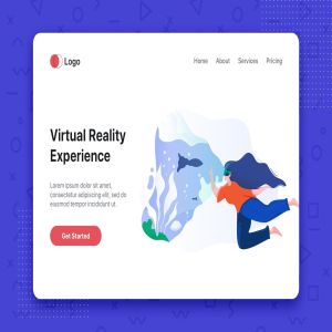 虚拟增强现实VR眼镜主题网站首页设计概念插画 Virtual augmented reality glasses concept