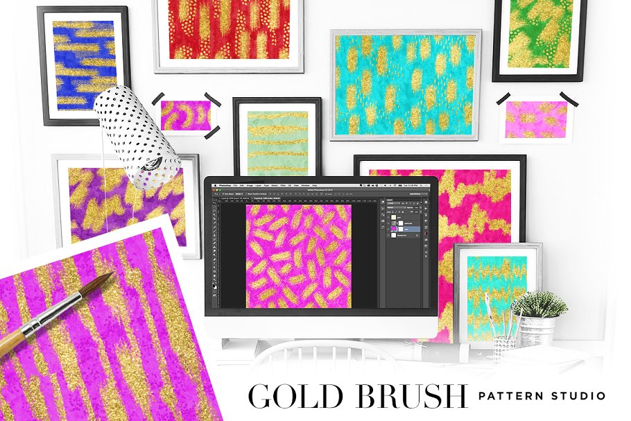 闪闪发光的金粉图层样式 Gold Brush Pattern Studio Photoshop