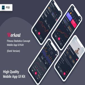 健身统计APP应用用户界面设计UI模板[酷黑版本] Fitness Statistics Mobile App Dark Version