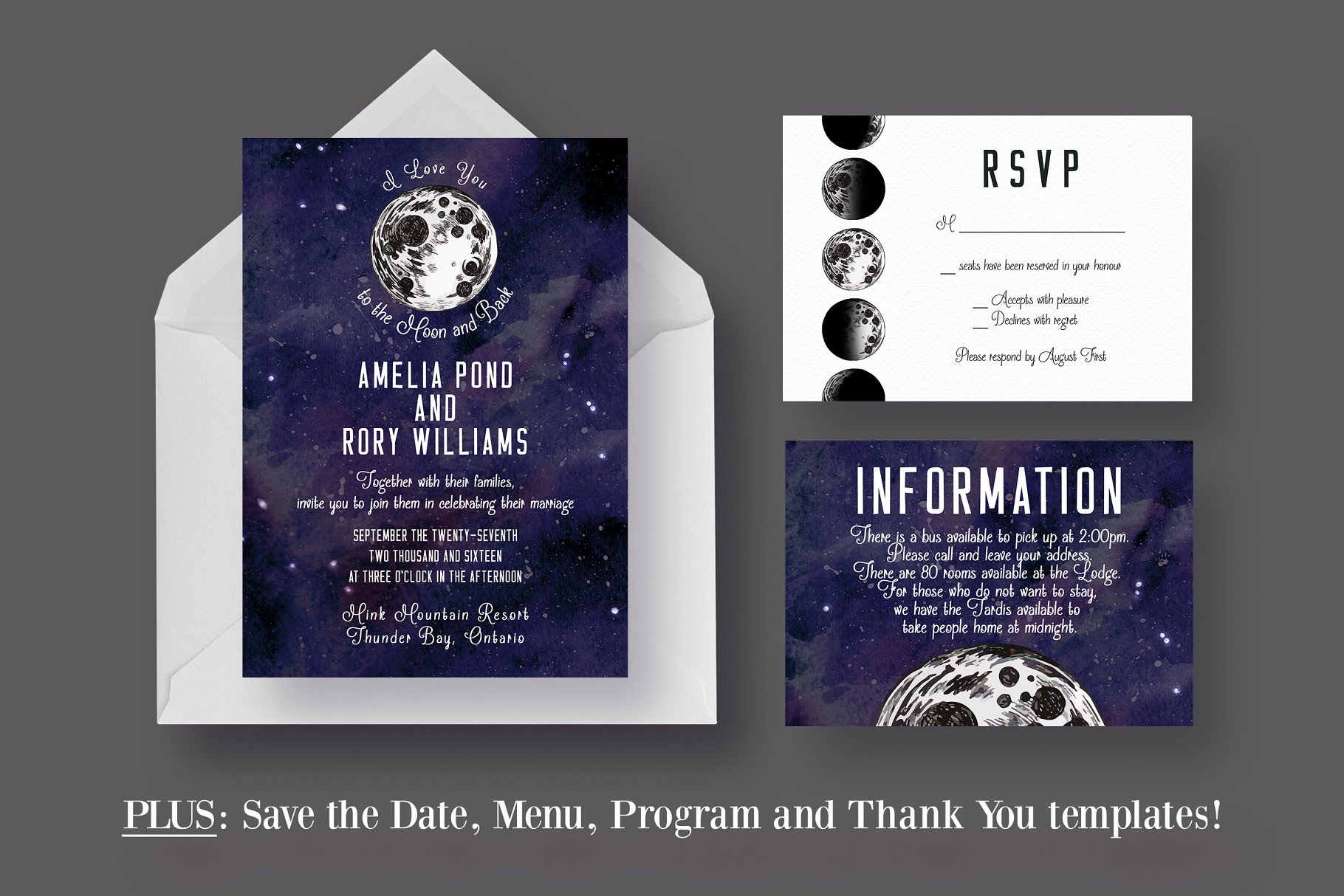 月亮星空背景婚礼设计物料模板 To the Moon and Back Wedding Suite