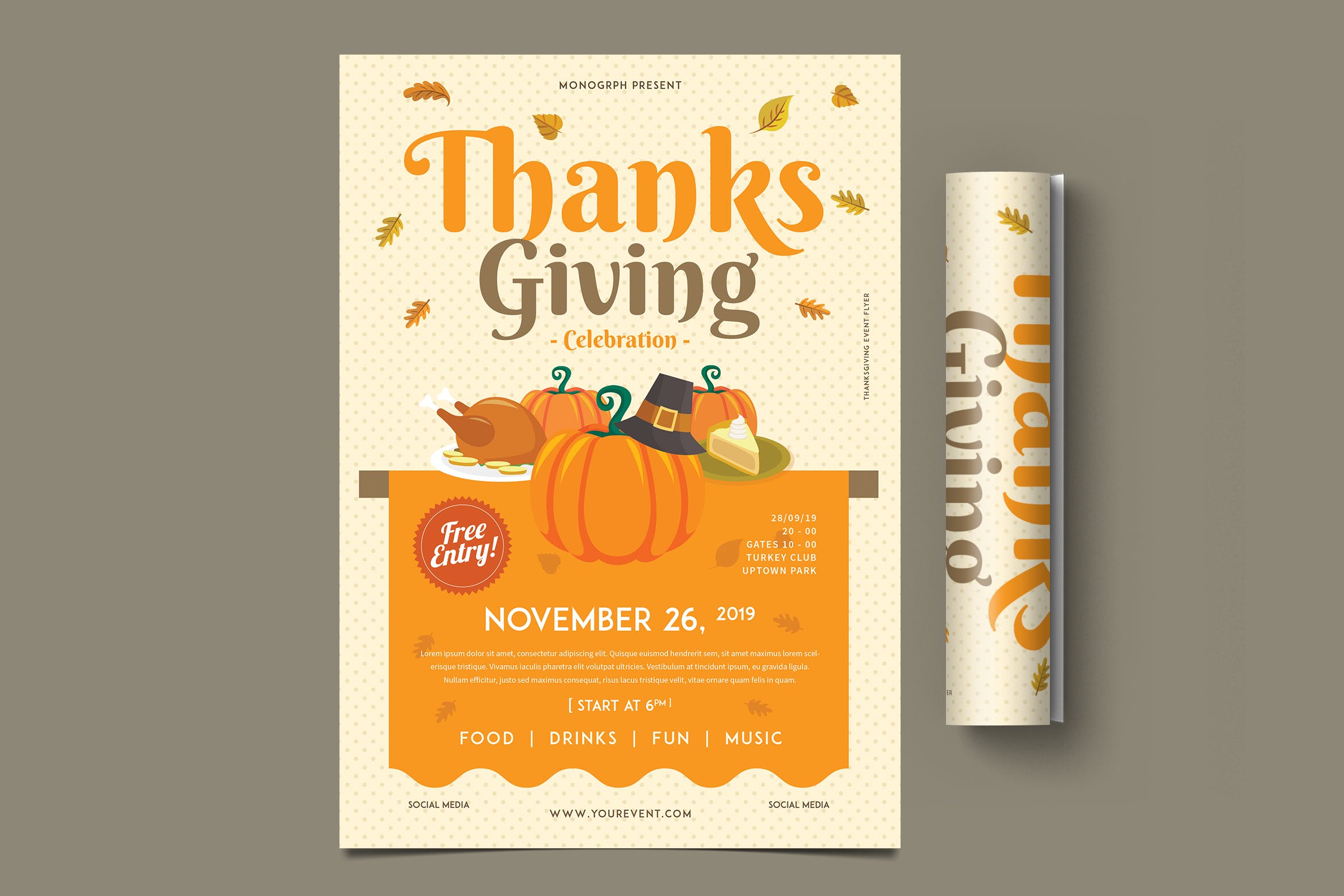 感恩节美食活动邀请海报传单设计模板 Thanksgiving Flyer