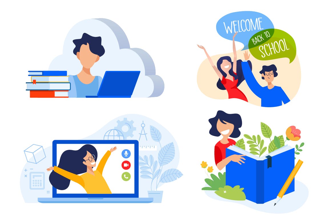 重返校园校园场景矢量插画素材 Education illustrations