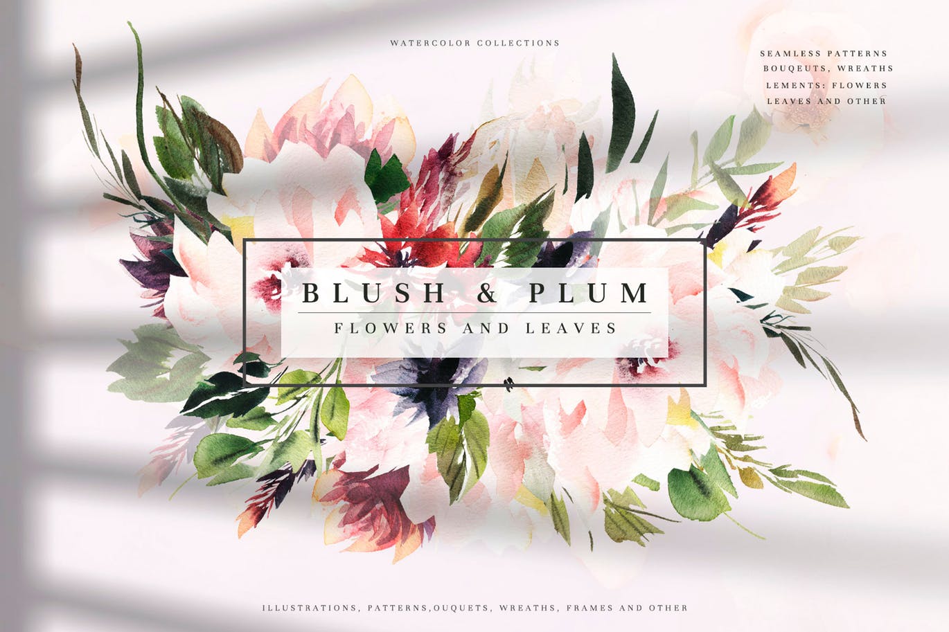 腮红色水彩花卉手绘高清PNG素材 Watercolor Blush & Plum