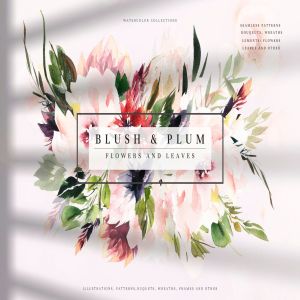 腮红色水彩花卉手绘高清PNG素材 Watercolor Blush & Plum