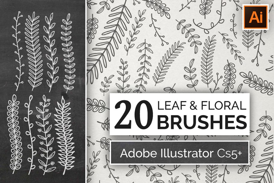 手绘叶子&花卉AI笔刷 Hand Drawn Floral Leaf Brushes