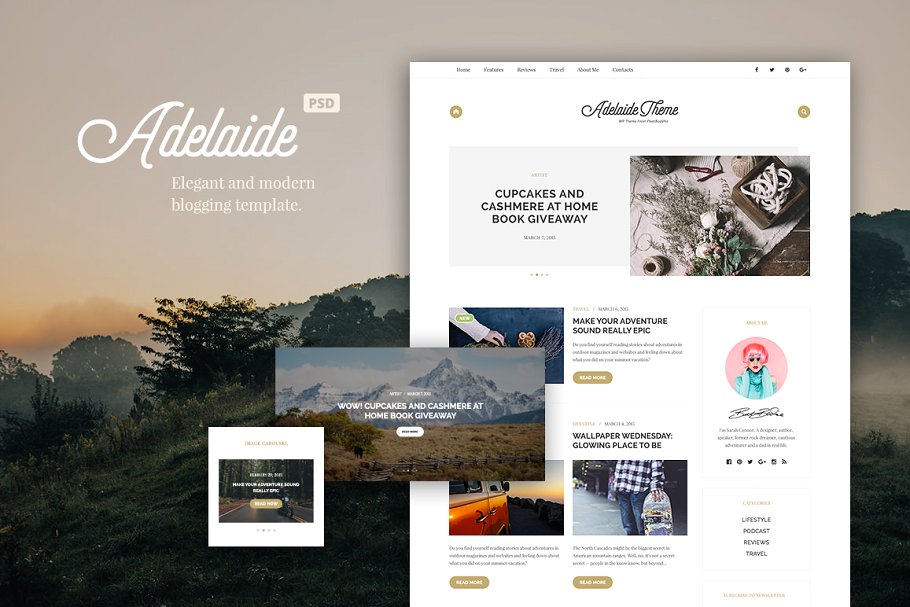 生活、旅行、时尚主题响应式版式PSD博客模板 Adelaida Lifestyle PSD Template