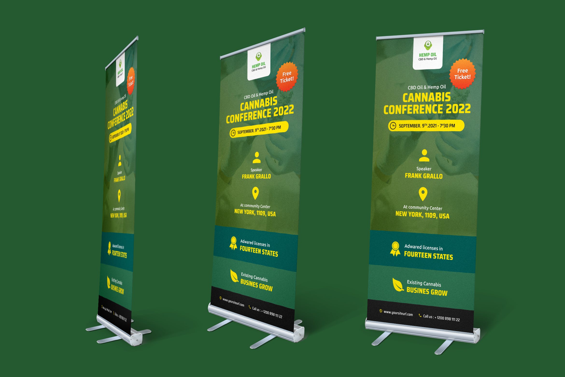 医疗生物研究会议X展架Banner广告牌设计模板 Cannabis Conference Roll-Up