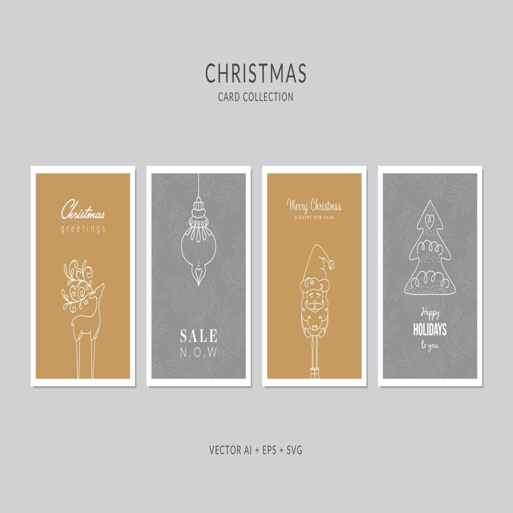 简笔画艺术风格圣诞节贺卡矢量设计模板集v3 Christmas Greeting Card Vector Set插图