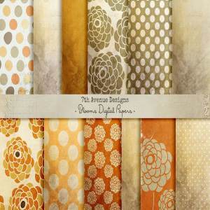 金箔花卉花纹图案数码纸张纹理 Blooms Digital Paper