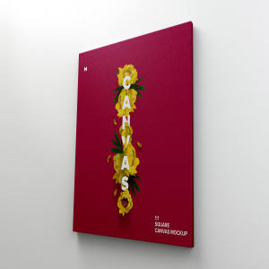 挂墙方形画布油画艺术作品展览右视图样机模板 Square Canvas Mockup Hanging on Wall, Right View