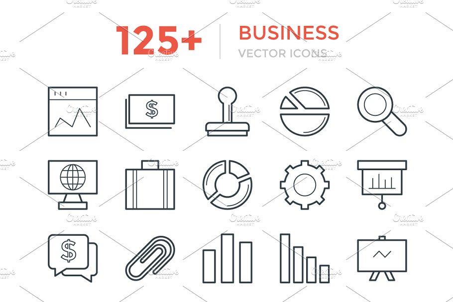 125+商业企业矢量图标 125+ Business Vector Icons