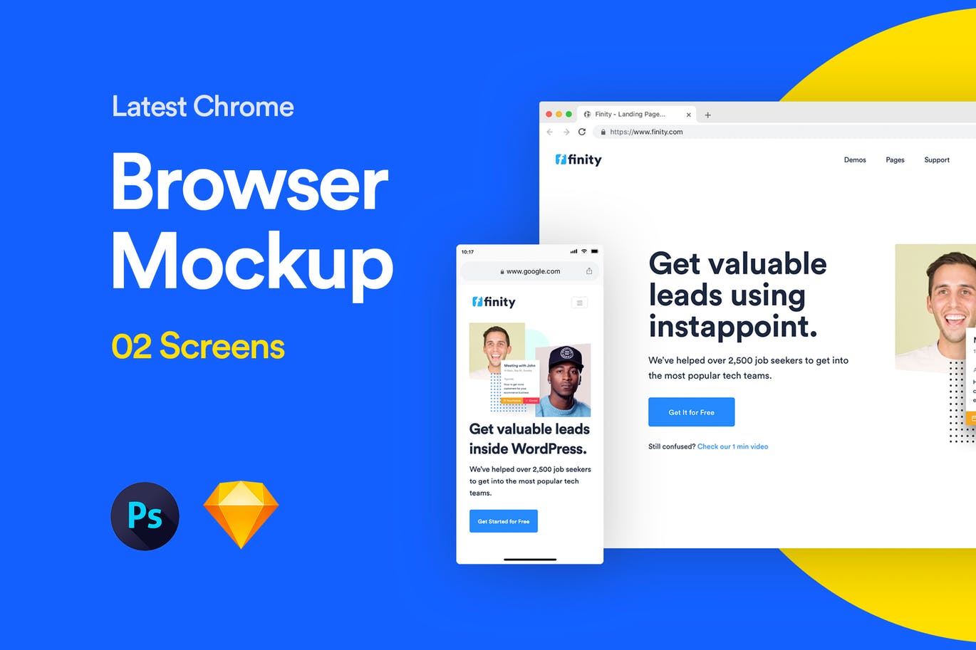 网站设计PC端&移动端浏览器预览样机01 Website Browser Mockup 01