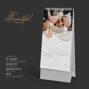 2020年美容行业定制竖版活页台历设计模板 2020 Clean Creative Beauty Calender Pro