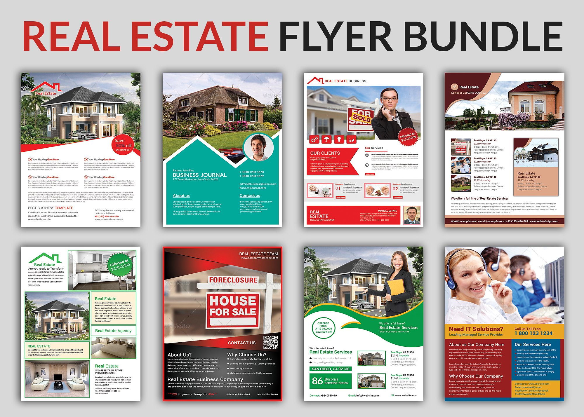 房地产租赁类海报宣传传单模板 Real Estate Flyer Bundle Templates