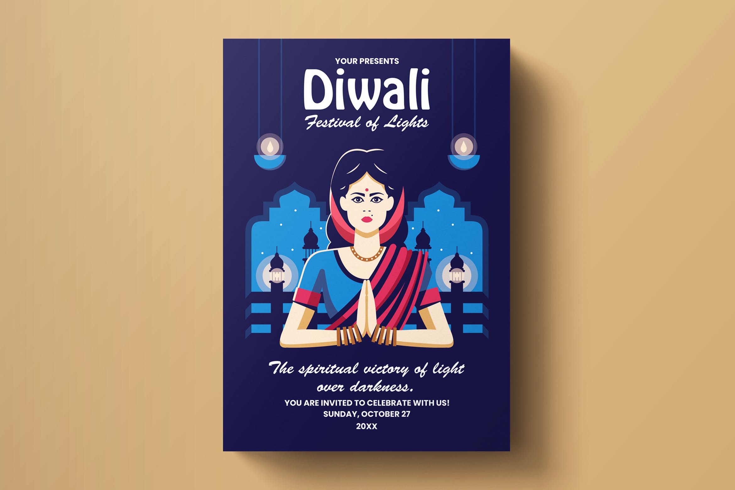 印度排灯节活动海报传单设计模板v3 Diwali Flyer Template
