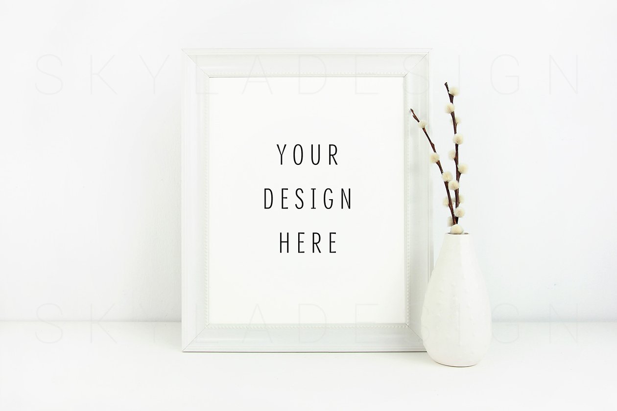 极简主义画框样机 White picture frame mockup