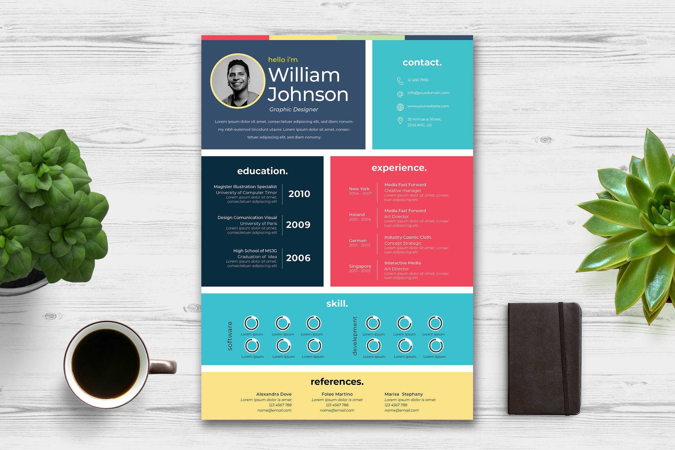 彩色方块拼凑版式设计个人简历模板 Creative Cv Resume