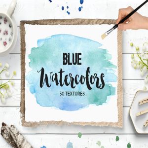 蓝色手绘水彩背景纹理套装 Blue Watercolor Textures