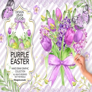 紫色复活节水彩数码纸张背景素材 Watercolor PURPLE EASTER digital paper pack
