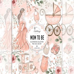 母婴主题水彩手绘图案剪贴画PNG素材 Maternity clipart