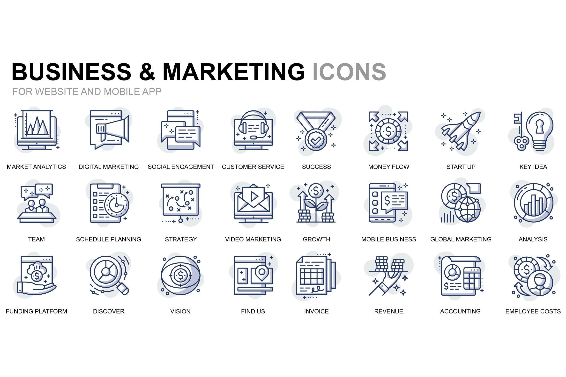 商业营销主题细线图标素材 Business and Marketing Thin Line Icons