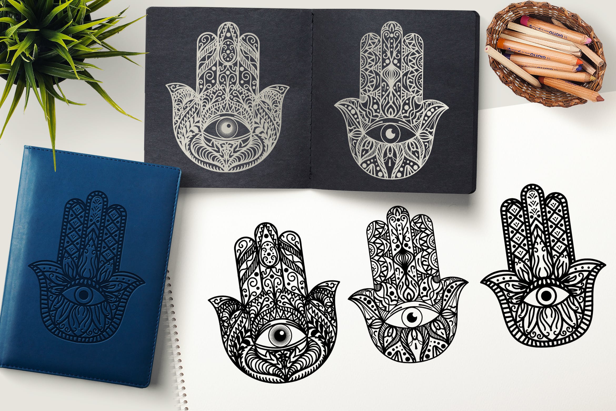 法蒂玛之手/幸运之手矢量剪贴画图形素材 Hamsa Hand Cliparts Set