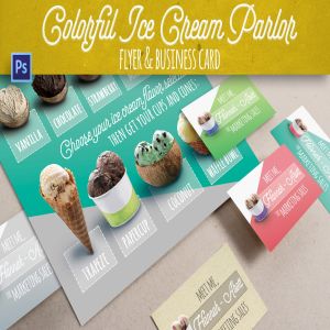 雪糕店宣传pop海报&名片设计模板素材 Modern Ice Cream Parlor Flyer