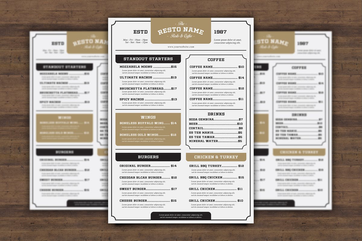 经典意大利西餐厅菜单PSD模板 Classic Resto Menu